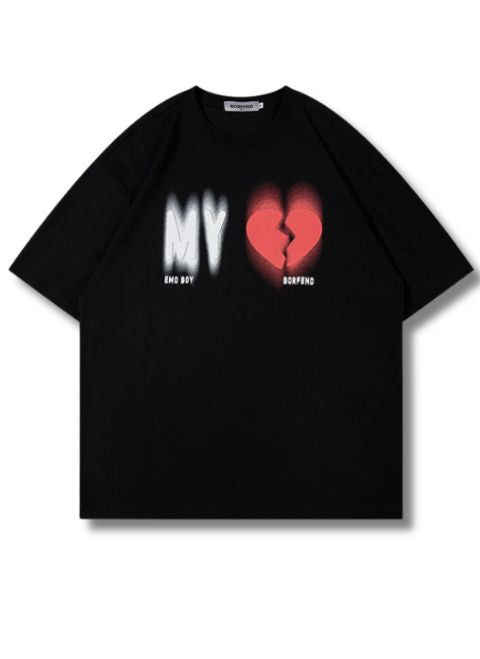 William - Comfy short sleeve T-shirts with heart broken print